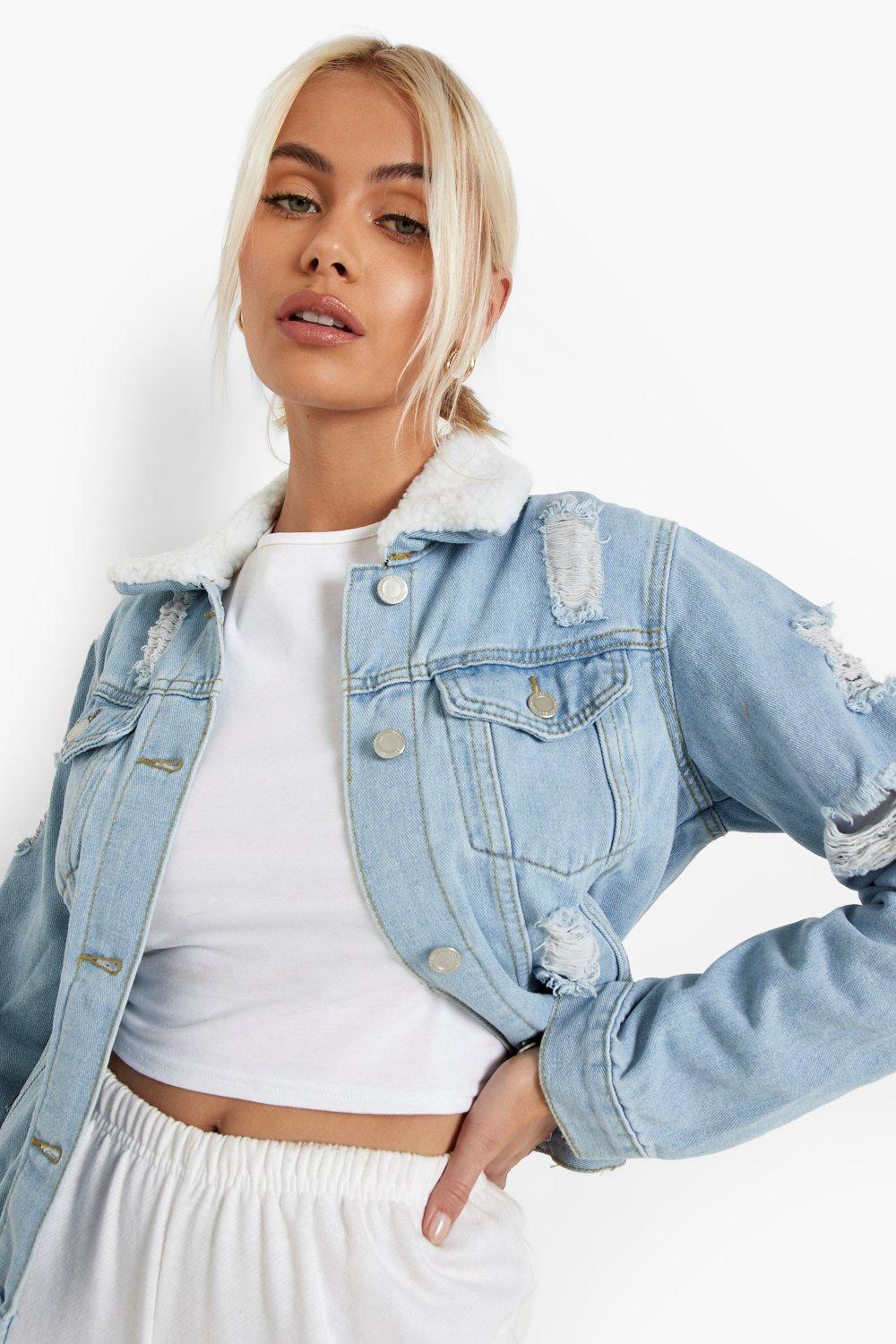 Light wash clearance distressed denim jacket